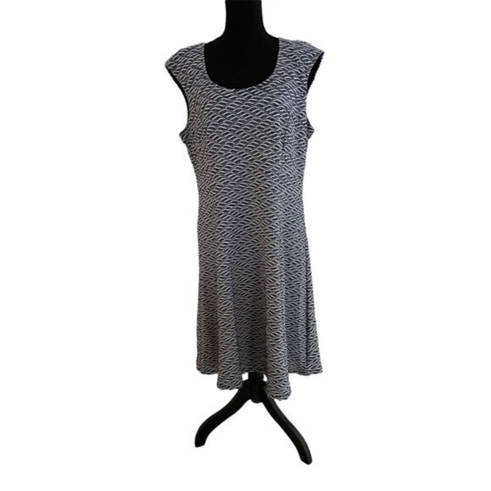 Ronni Nicole Text Blue White Knit Sleeveless A-Line Scoop Neck Dress Knee Length
